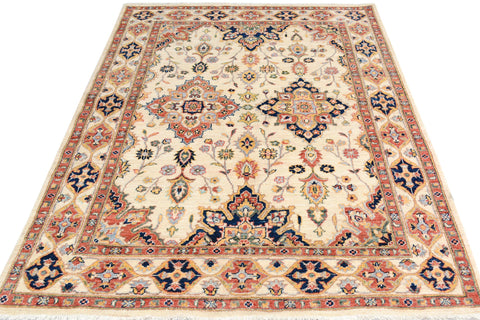 handmade Traditional Kafkaz Ivory Blue Hand Knotted RECTANGLE 100% WOOL area rug 5x7