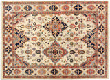 Classic Ziegler Cruz Ivory/Blue Hand-Knotted Wool Rug - 5'1'' x 6'10''
