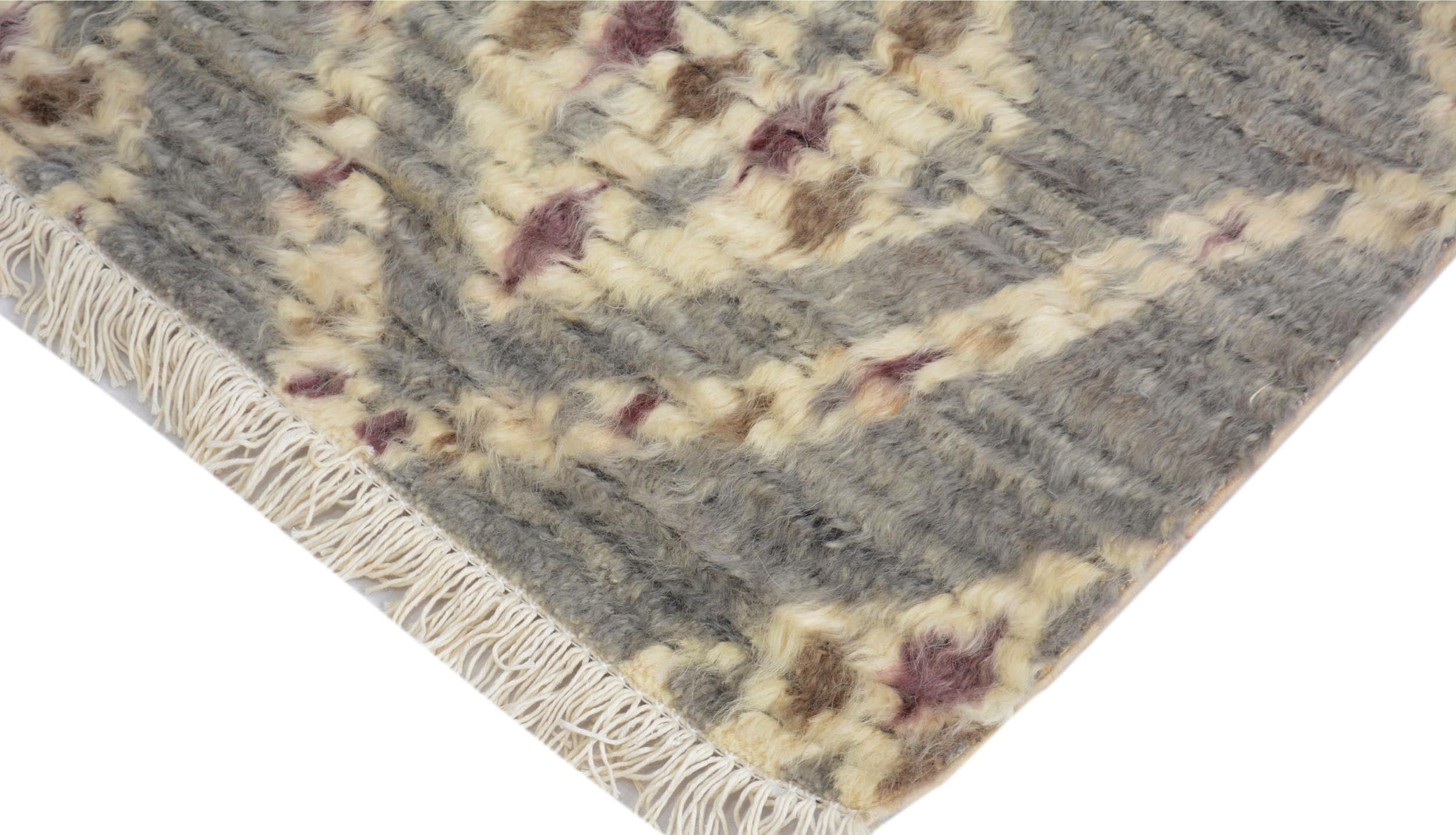 handmade Geometric Moroccan Gray Ivory Hand Knotted RECTANGLE 100% WOOL area rug 4' x 6'