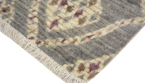 handmade Geometric Moroccan Gray Ivory Hand Knotted RECTANGLE 100% WOOL area rug 4' x 6'
