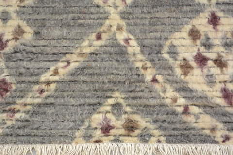 handmade Geometric Moroccan Gray Ivory Hand Knotted RECTANGLE 100% WOOL area rug 4' x 6'