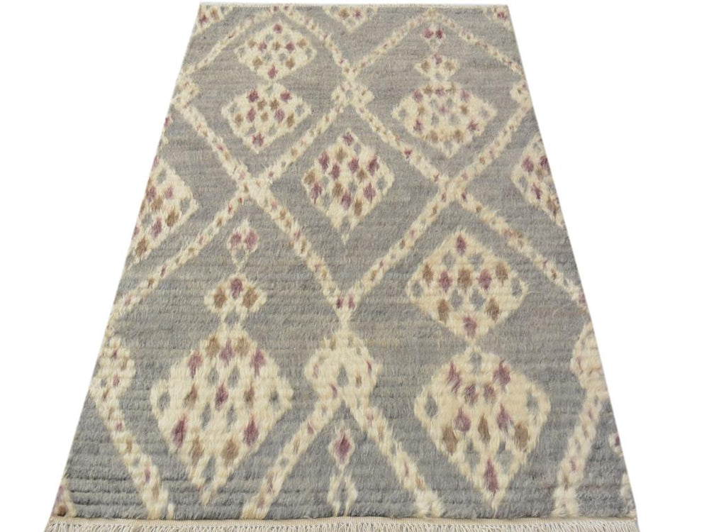 handmade Modern Moroccan Gray Ivory Hand Knotted RECTANGLE 100% WOOL area rug 4x6