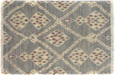 handmade Geometric Moroccan Gray Ivory Hand Knotted RECTANGLE 100% WOOL area rug 4' x 6'