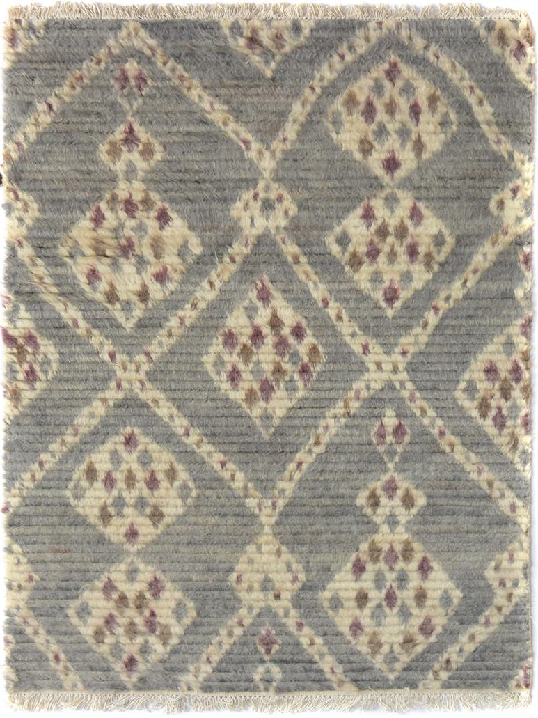 handmade Modern Moroccan Gray Ivory Hand Knotted RECTANGLE 100% WOOL area rug 4x6