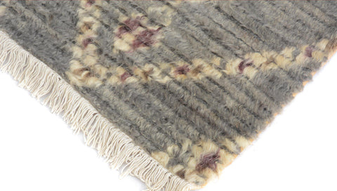 handmade Geometric Moroccan Gray Ivory Hand Knotted RECTANGLE 100% WOOL area rug 4' x 6'