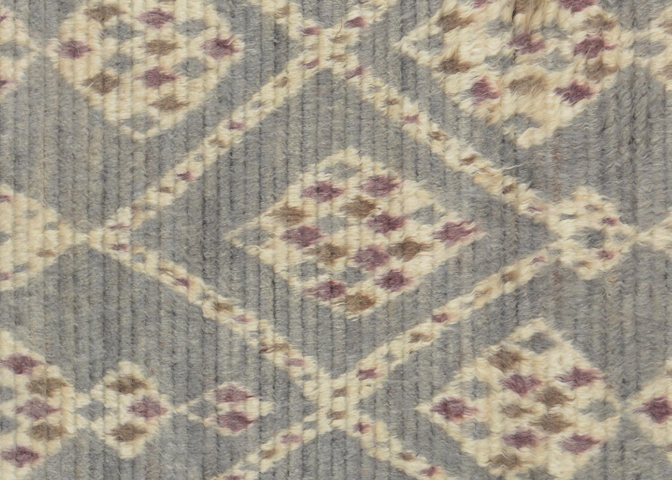 handmade Geometric Moroccan Gray Ivory Hand Knotted RECTANGLE 100% WOOL area rug 4' x 6'