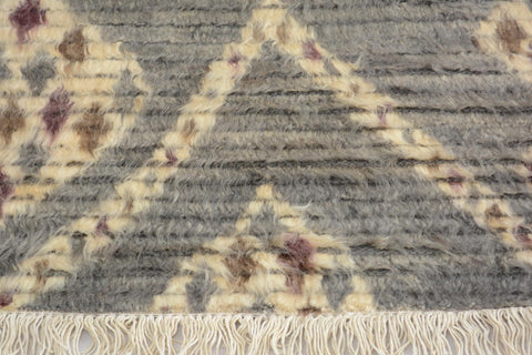 handmade Geometric Moroccan Gray Ivory Hand Knotted RECTANGLE 100% WOOL area rug 4' x 6'