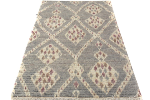 handmade Geometric Moroccan Gray Ivory Hand Knotted RECTANGLE 100% WOOL area rug 4' x 6'