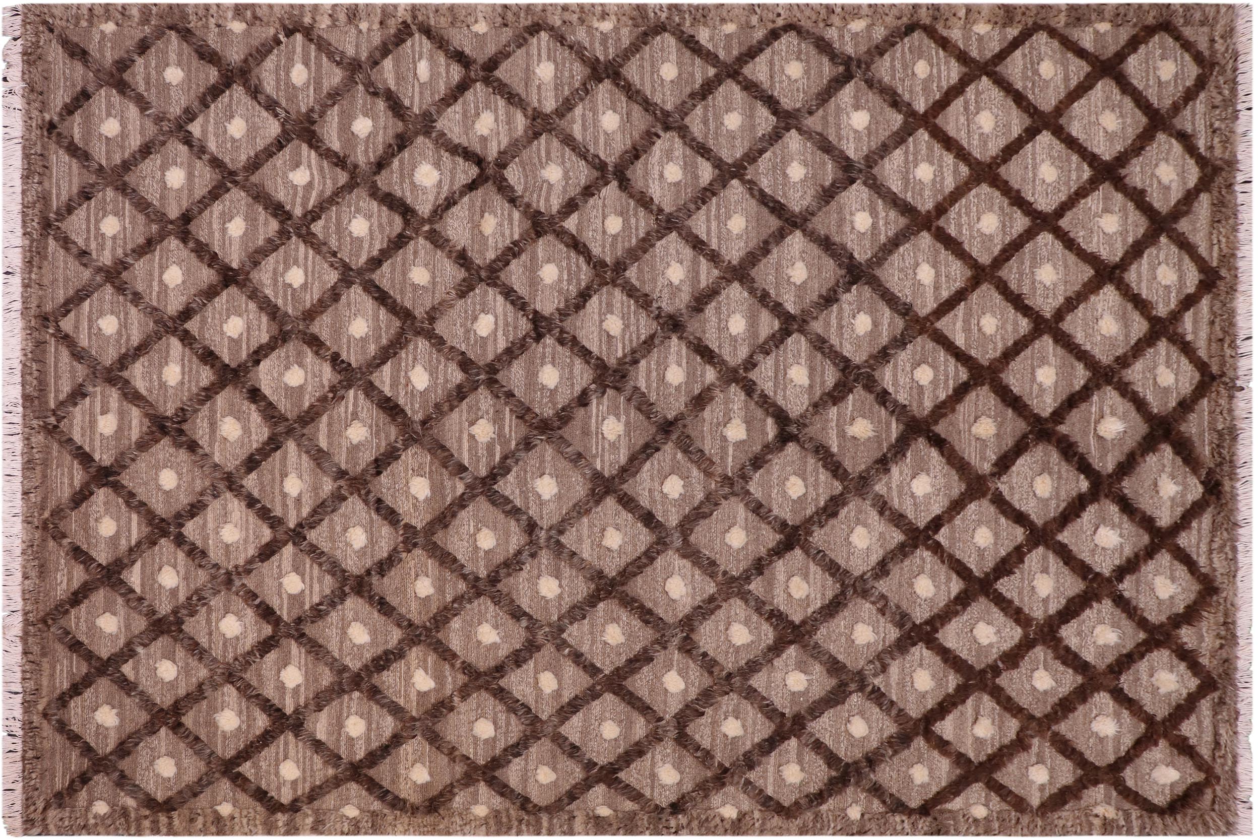 handmade Geometric Moroccan Hi Brown Tan Hand Knotted RECTANGLE 100% WOOL area rug 8' x 10'