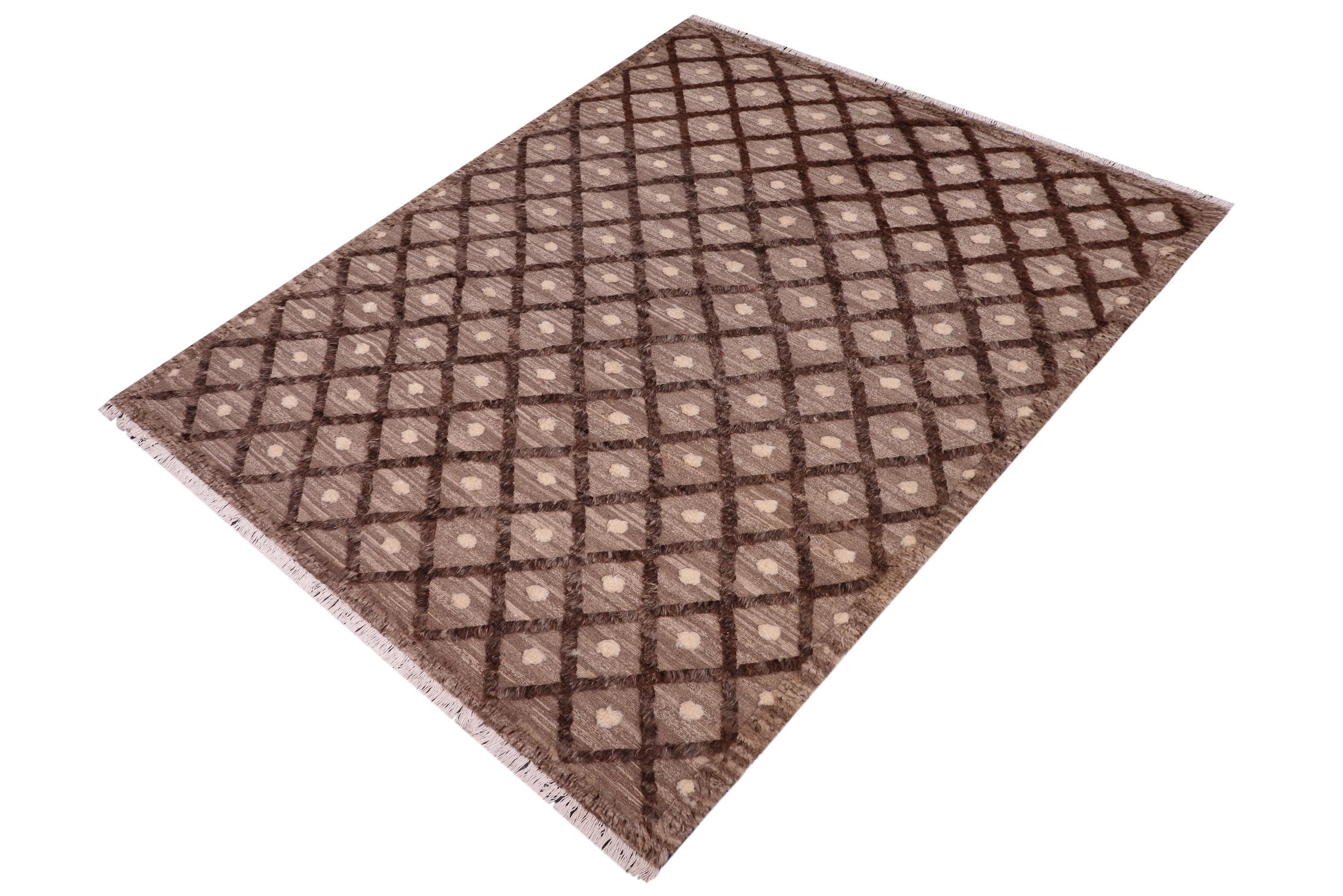handmade Geometric Moroccan Hi Brown Tan Hand Knotted RECTANGLE 100% WOOL area rug 8' x 10'