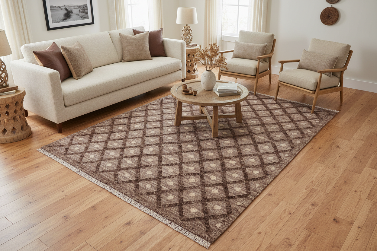 handmade Geometric Moroccan Hi Brown Tan Hand Knotted RECTANGLE 100% WOOL area rug 8' x 10'