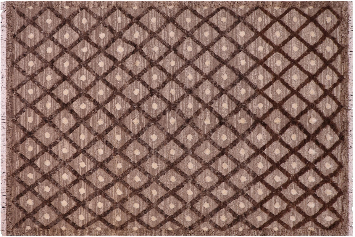 handmade Geometric Moroccan Hi Brown Tan Hand Knotted RECTANGLE 100% WOOL area rug 8' x 10'