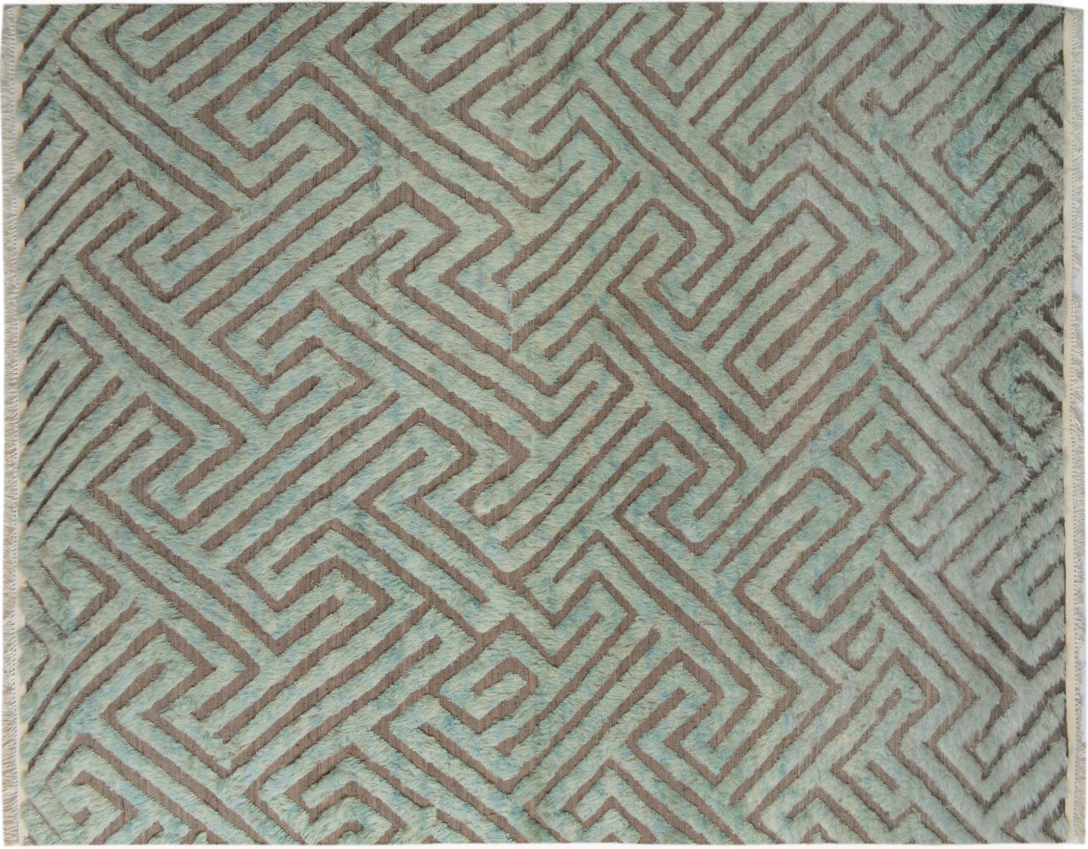 handmade Geometric Moroccan Hi Gray Green Hand Knotted RECTANGLE 100% WOOL area rug 8' x 10'