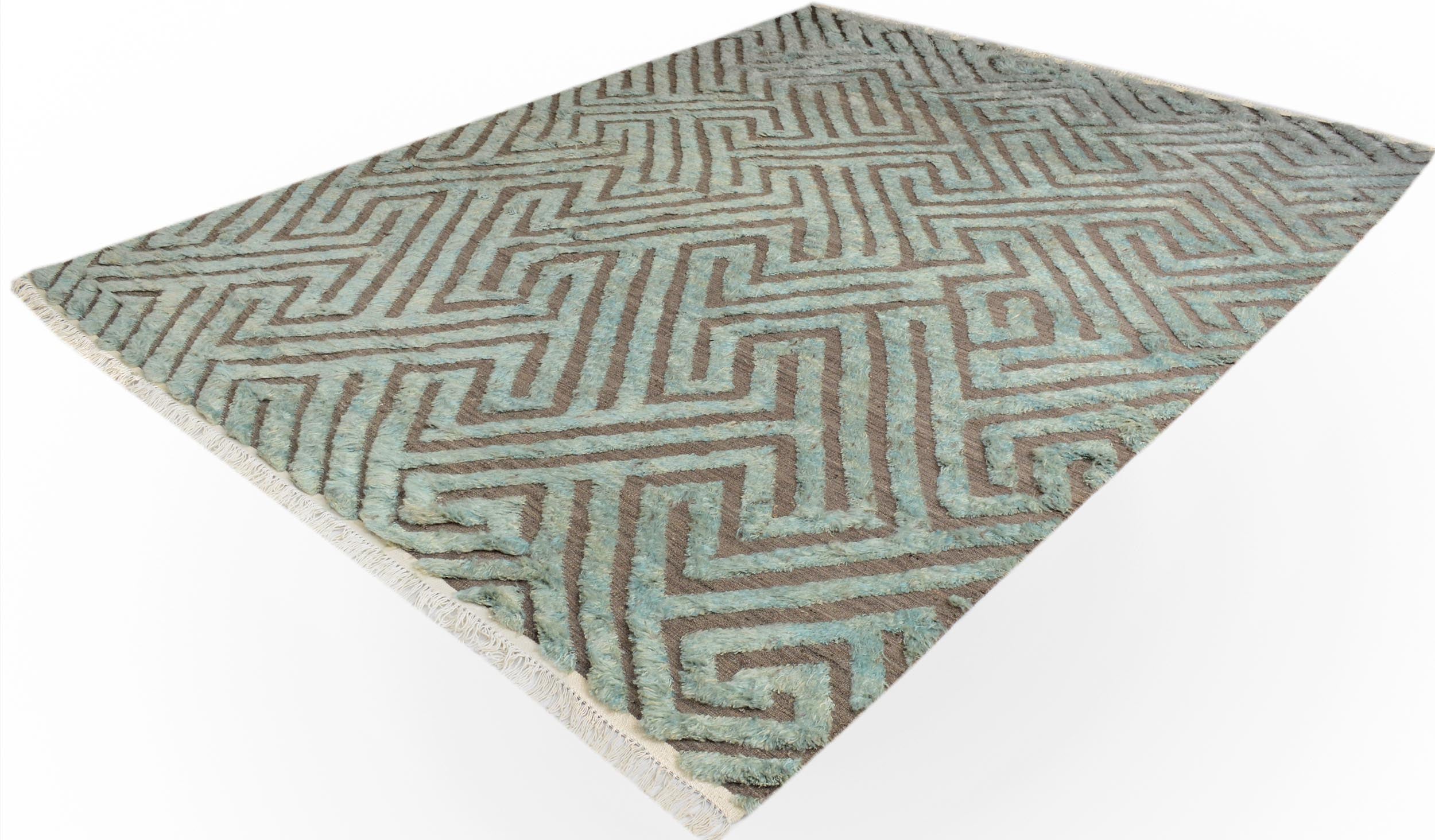 handmade Geometric Moroccan Hi Gray Green Hand Knotted RECTANGLE 100% WOOL area rug 8' x 10'
