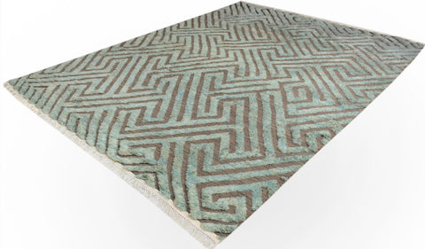 handmade Geometric Moroccan Hi Gray Green Hand Knotted RECTANGLE 100% WOOL area rug 8' x 10'