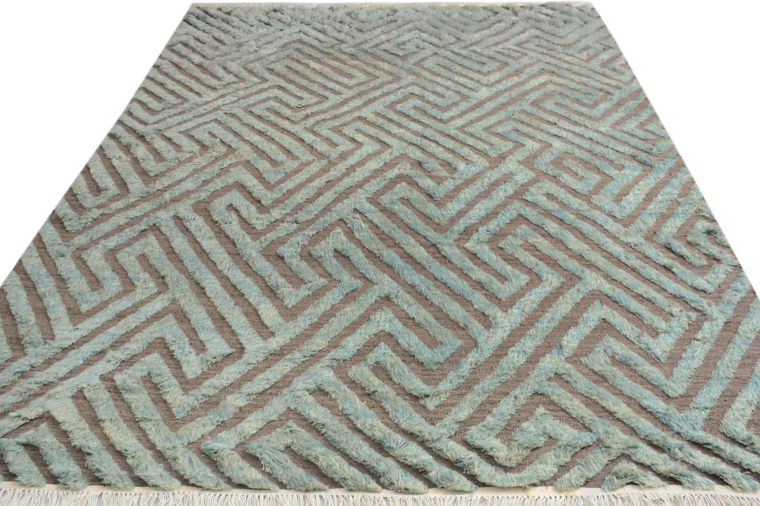 handmade Geometric Moroccan Hi Gray Green Hand Knotted RECTANGLE 100% WOOL area rug 8' x 10'