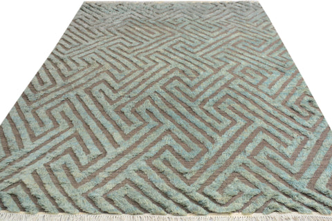handmade Geometric Moroccan Hi Gray Green Hand Knotted RECTANGLE 100% WOOL area rug 8' x 10'