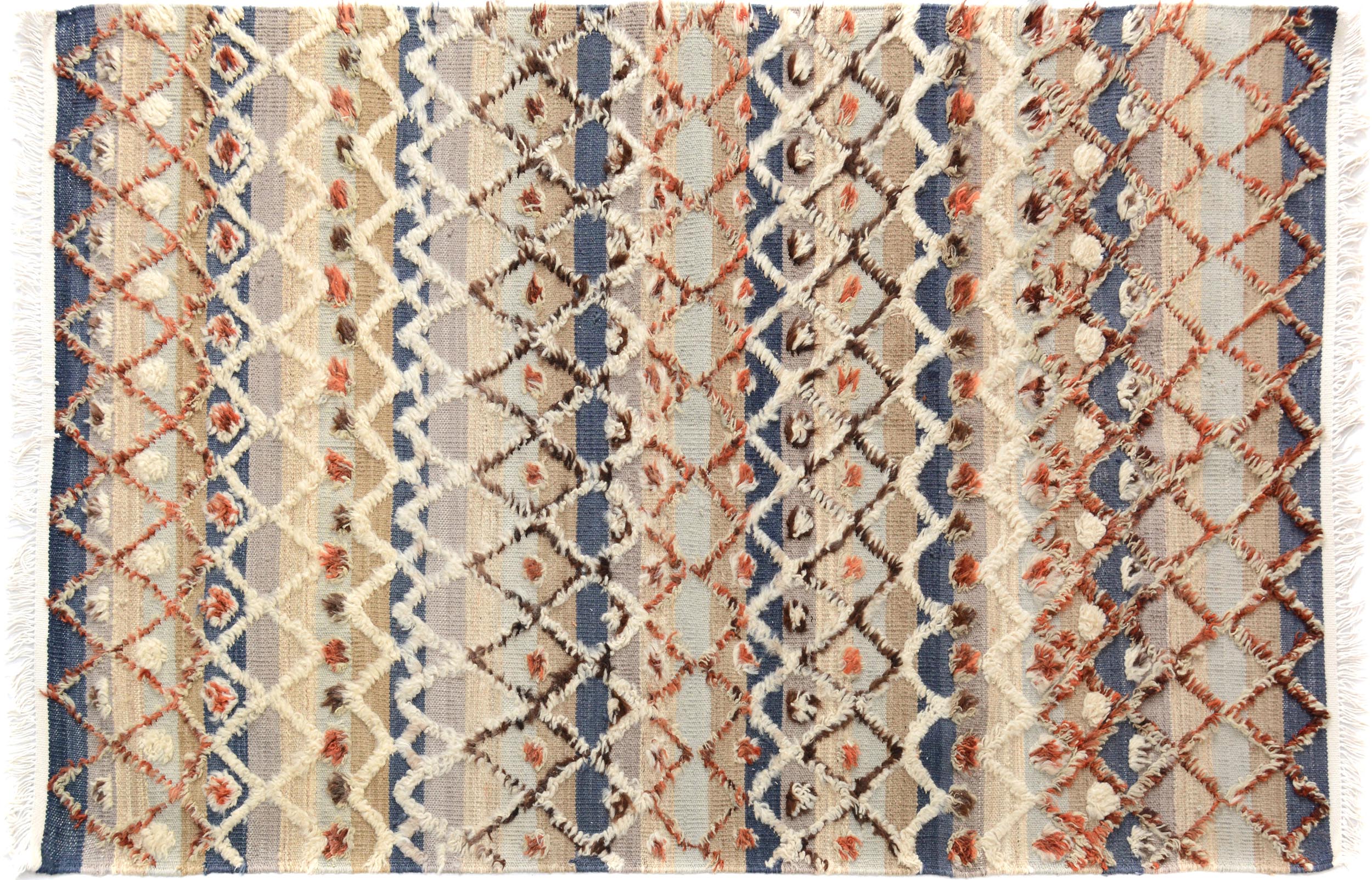 handmade Geometric Moroccan Hi Blue Gray Hand Knotted RECTANGLE 100% WOOL area rug 5' x 7'