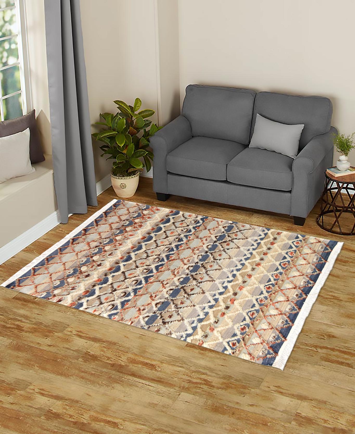 handmade Geometric Moroccan Hi Blue Gray Hand Knotted RECTANGLE 100% WOOL area rug 5' x 7'