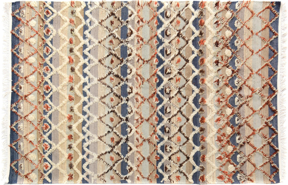 handmade Geometric Moroccan Hi Blue Gray Hand Knotted RECTANGLE 100% WOOL area rug 5' x 7'