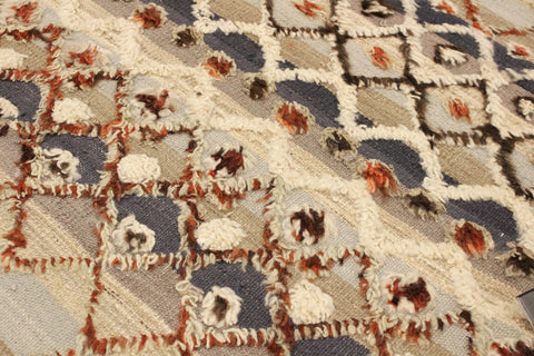 handmade Geometric Moroccan Hi Blue Gray Hand Knotted RECTANGLE 100% WOOL area rug 5' x 7'