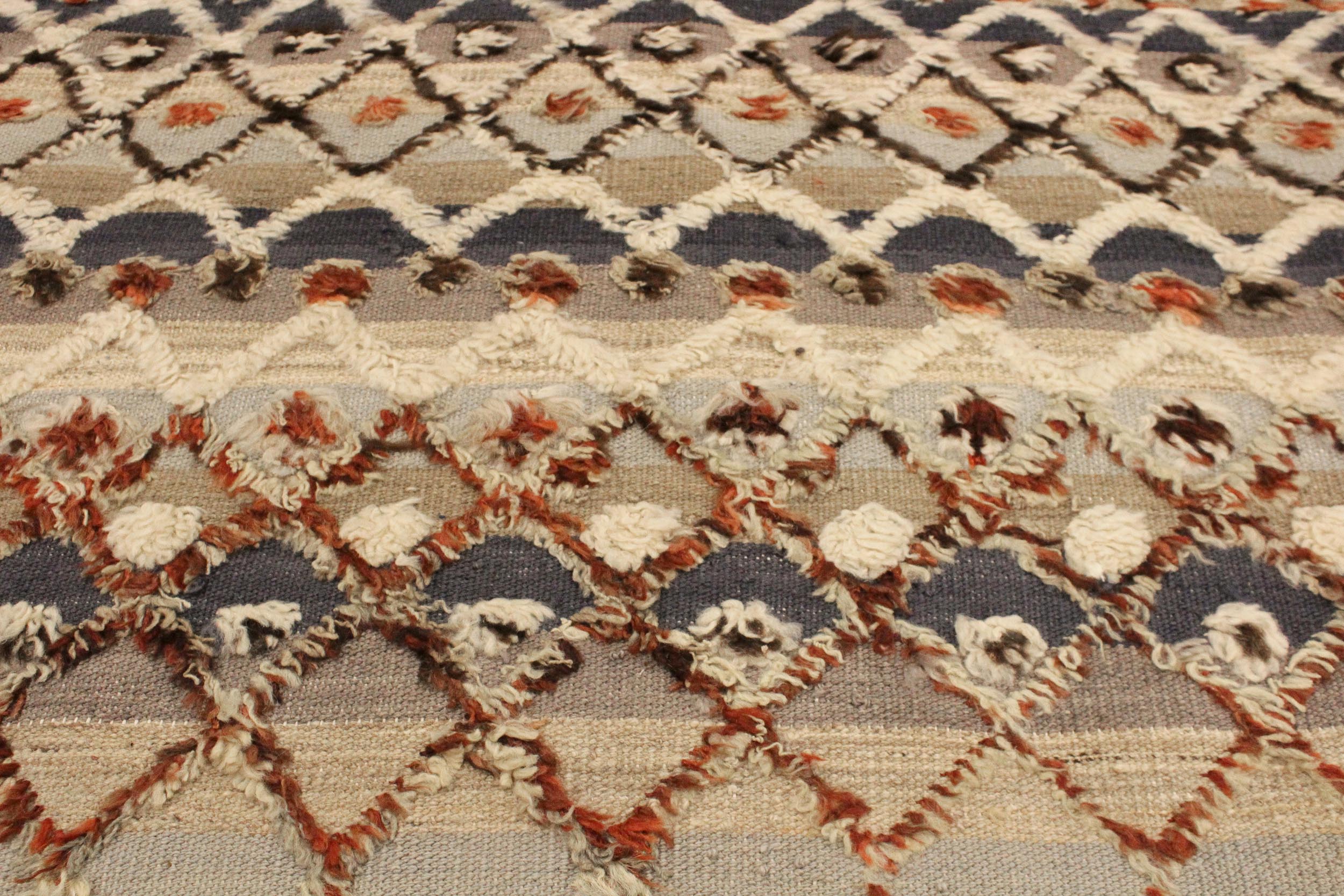 handmade Geometric Moroccan Hi Blue Gray Hand Knotted RECTANGLE 100% WOOL area rug 5' x 7'