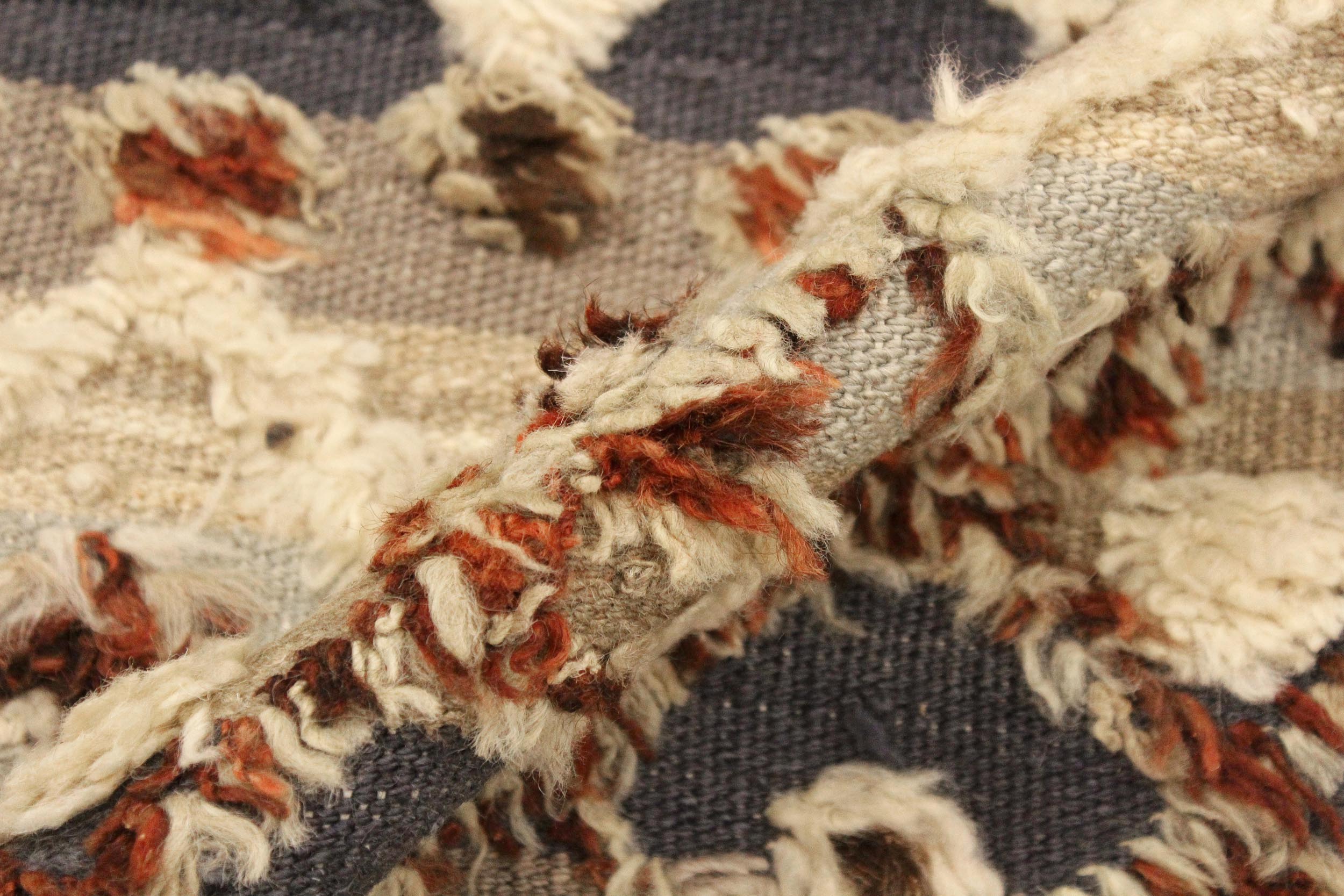 handmade Geometric Moroccan Hi Blue Gray Hand Knotted RECTANGLE 100% WOOL area rug 5' x 7'