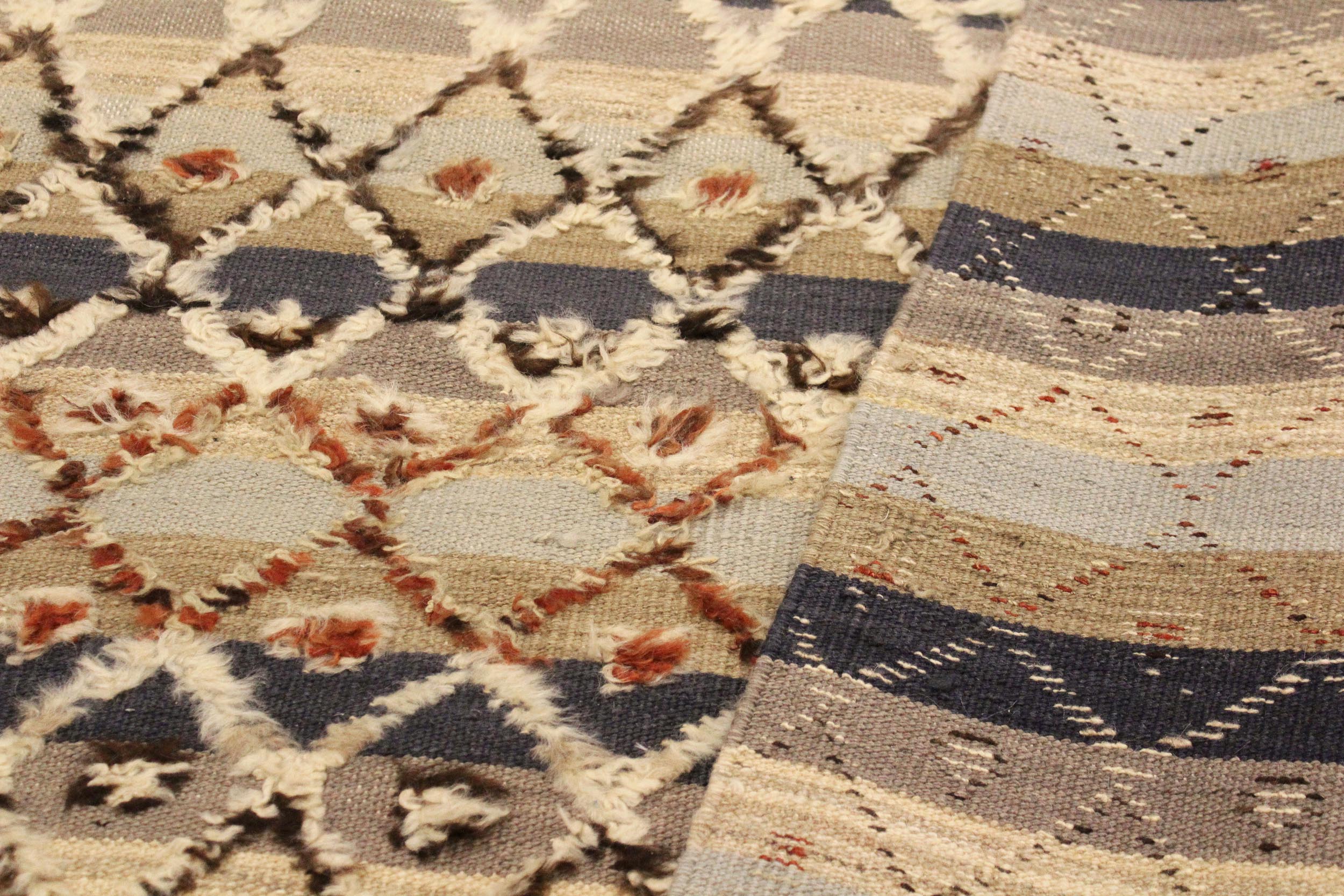 handmade Geometric Moroccan Hi Blue Gray Hand Knotted RECTANGLE 100% WOOL area rug 5' x 7'