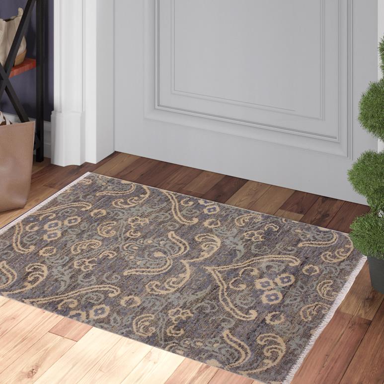 handmade Modern Kafkaz Gray Gray Hand Knotted RECTANGLE WOOL&SILK area rug 2X3