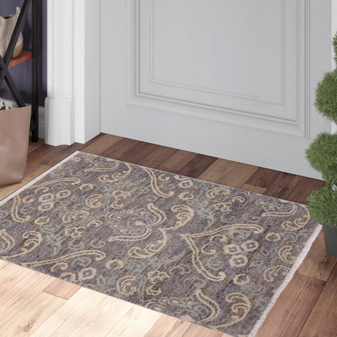 handmade Modern Kafkaz Gray Gray Hand Knotted RECTANGLE WOOL&SILK area rug 2' x 3'