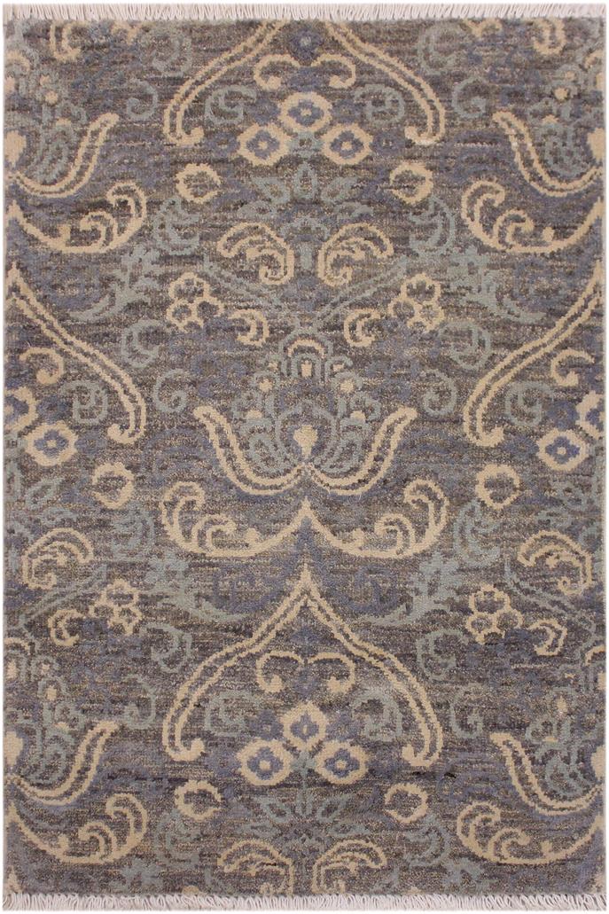 handmade Modern Kafkaz Gray Gray Hand Knotted RECTANGLE WOOL&SILK area rug 2X3