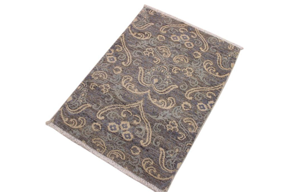 handmade Modern Kafkaz Gray Gray Hand Knotted RECTANGLE WOOL&SILK area rug 2X3