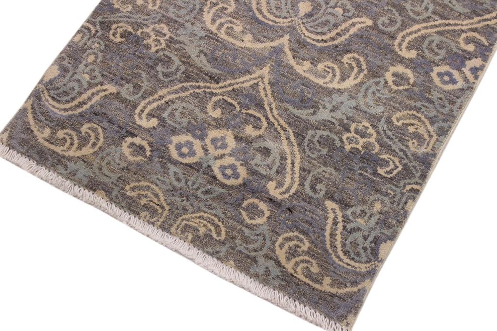 handmade Modern Kafkaz Gray Gray Hand Knotted RECTANGLE WOOL&SILK area rug 2X3