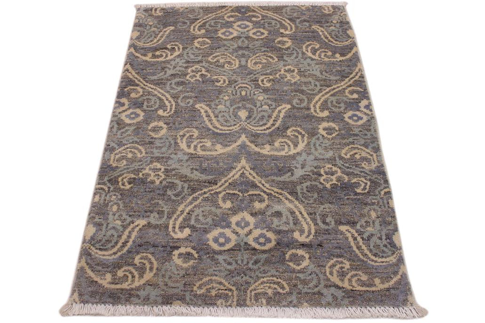 handmade Modern Kafkaz Gray Gray Hand Knotted RECTANGLE WOOL&SILK area rug 2X3