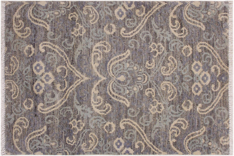 handmade Modern Kafkaz Gray Gray Hand Knotted RECTANGLE WOOL&SILK area rug 2' x 3'