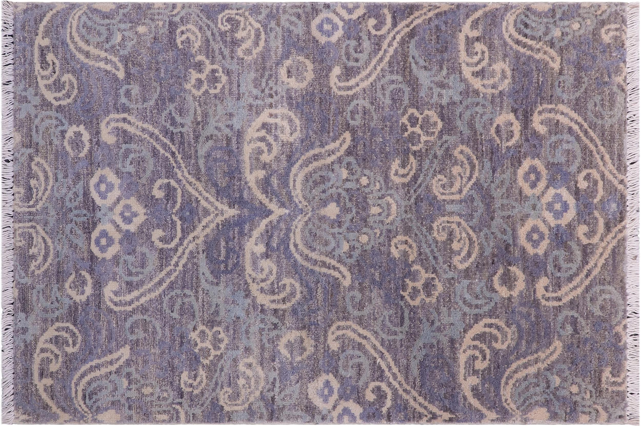 handmade Modern Kafkaz Gray Gray Hand Knotted RECTANGLE WOOL&SILK area rug 2' x 3'
