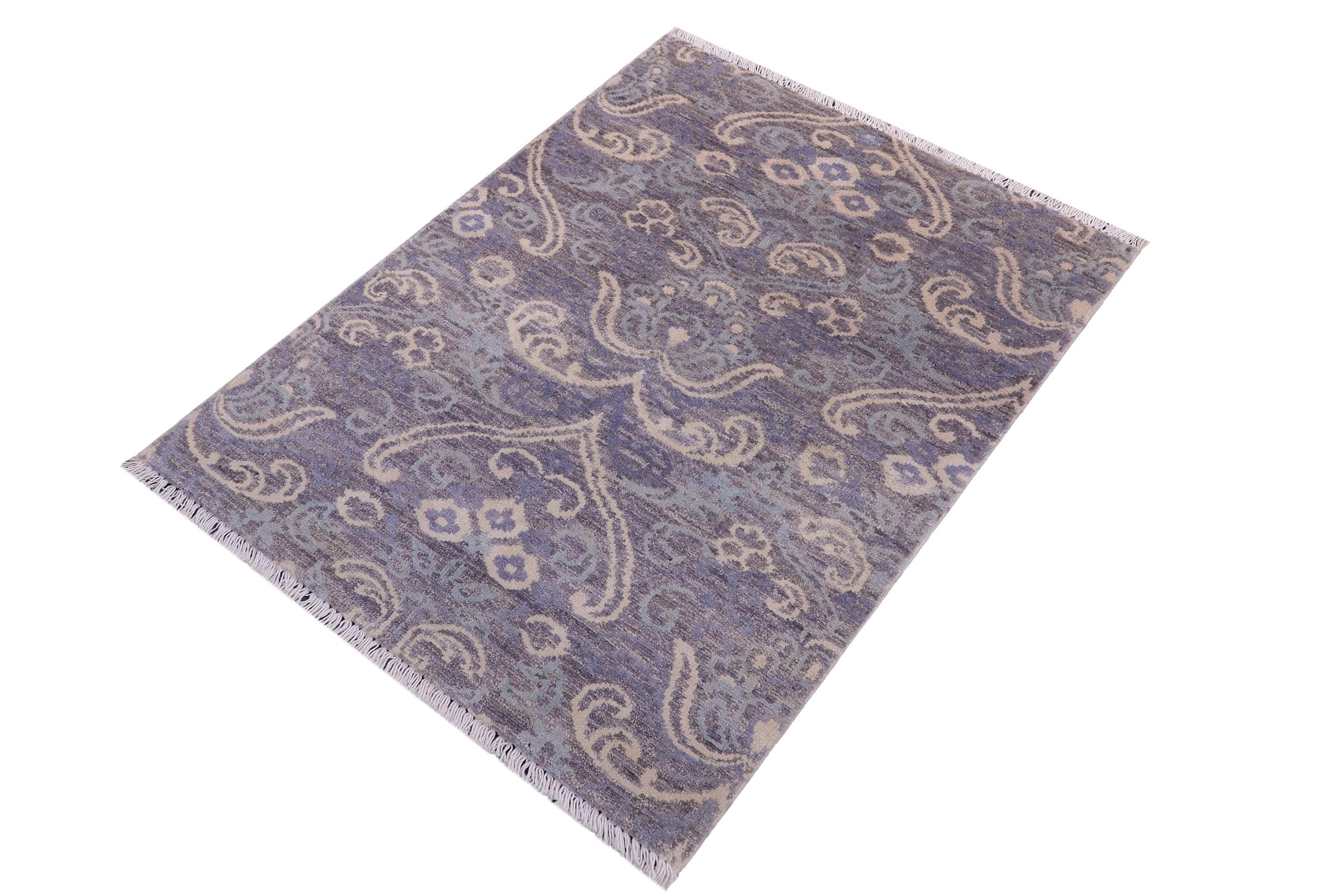 handmade Modern Kafkaz Gray Gray Hand Knotted RECTANGLE WOOL&SILK area rug 2' x 3'