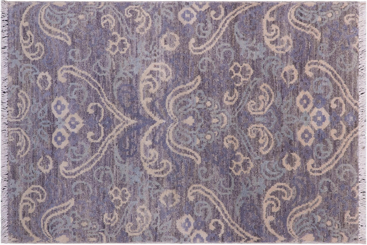 handmade Modern Kafkaz Gray Gray Hand Knotted RECTANGLE WOOL&SILK area rug 2' x 3'
