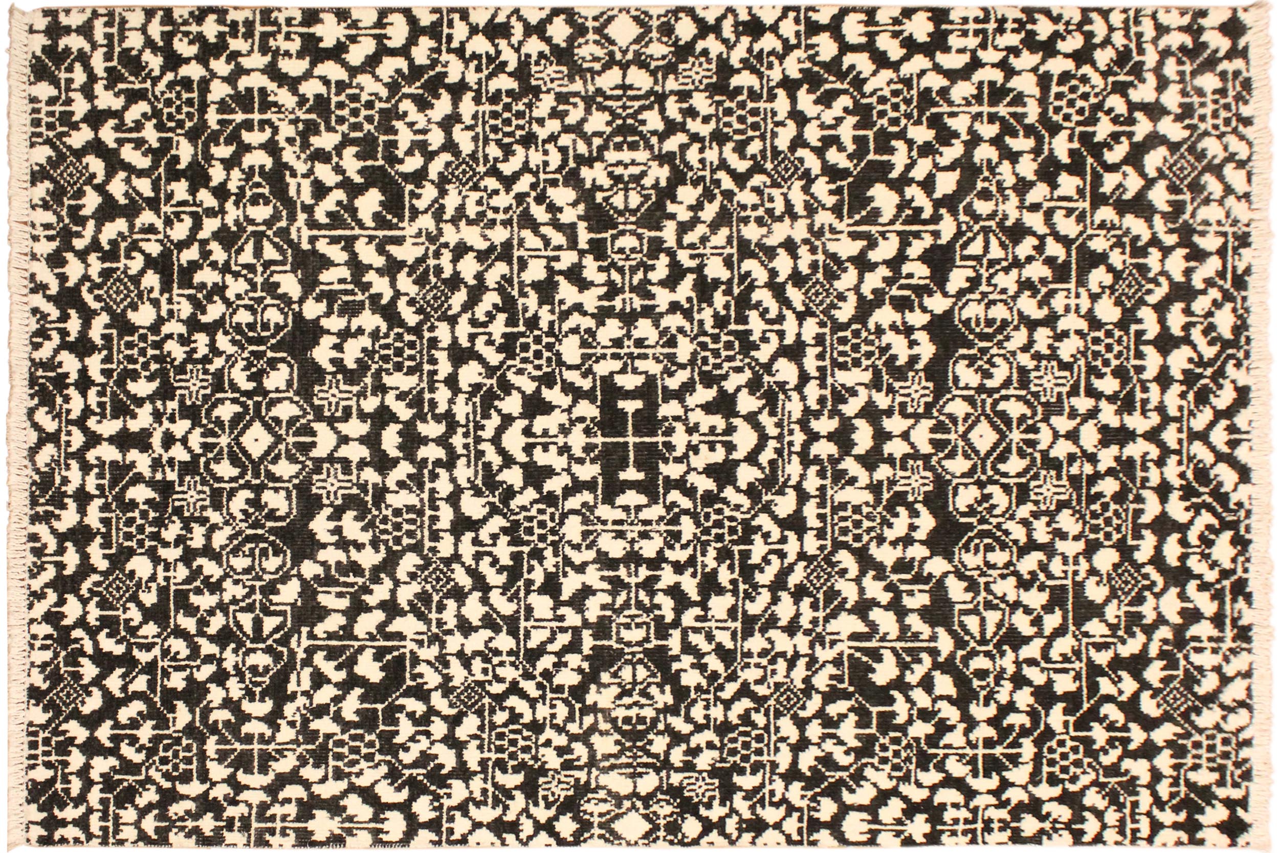 handmade Traditional Ellie Blue Beige Hand Knotted RECTANGLE WOOL&SILK area rug 8' x 10'