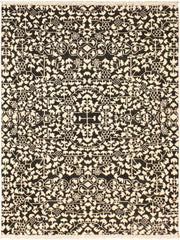 handmade Modern Ellie Black Ivory Hand Knotted RECTANGLE WOOL&SILK area rug 4x6