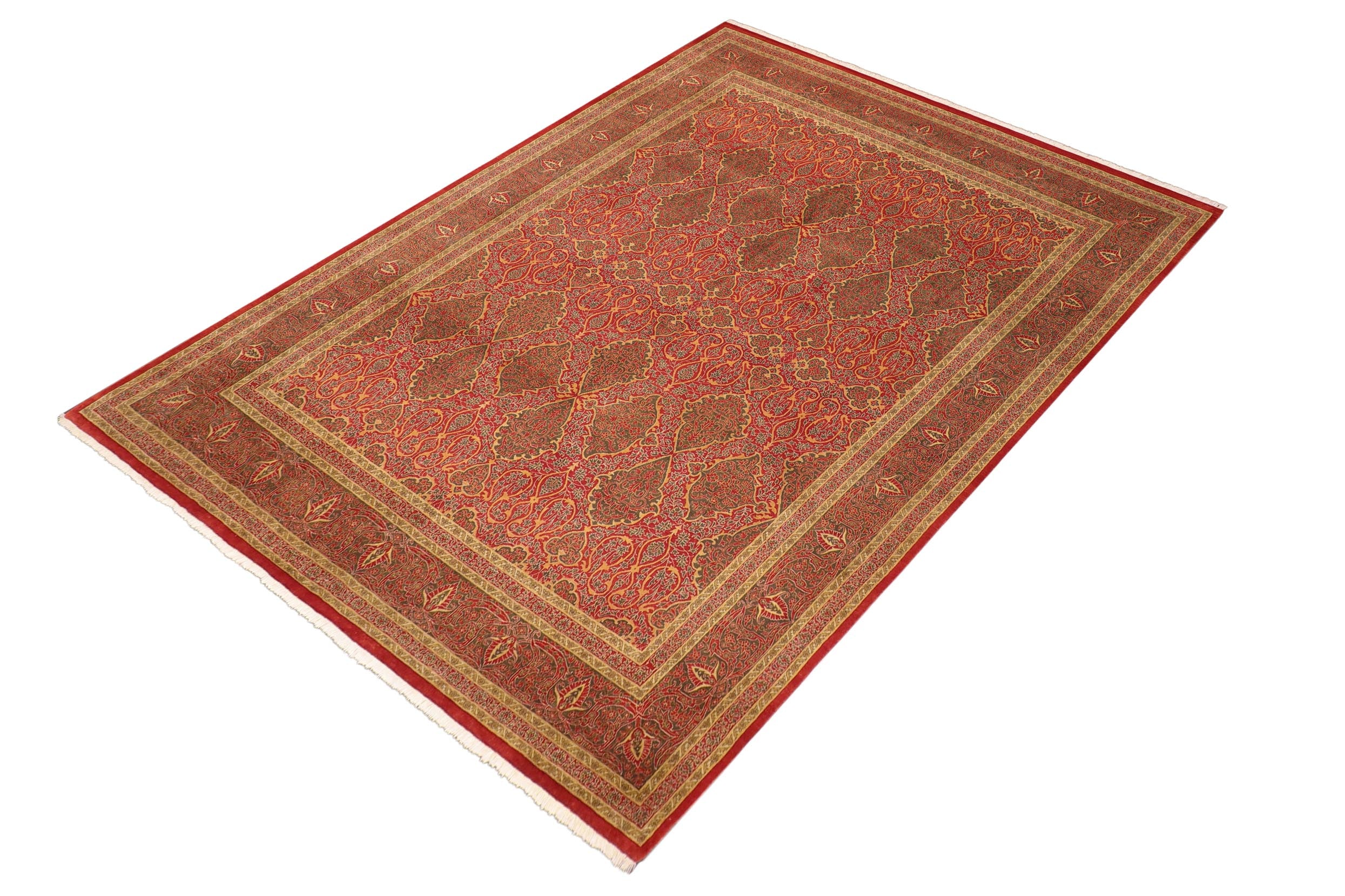 handmade Transitional Veg Dye Rust Green Hand Knotted RECTANGLE 100% WOOL area rug 8x10