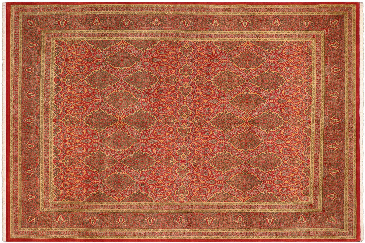 handmade Transitional Veg Dye Rust Green Hand Knotted RECTANGLE 100% WOOL area rug 8x10