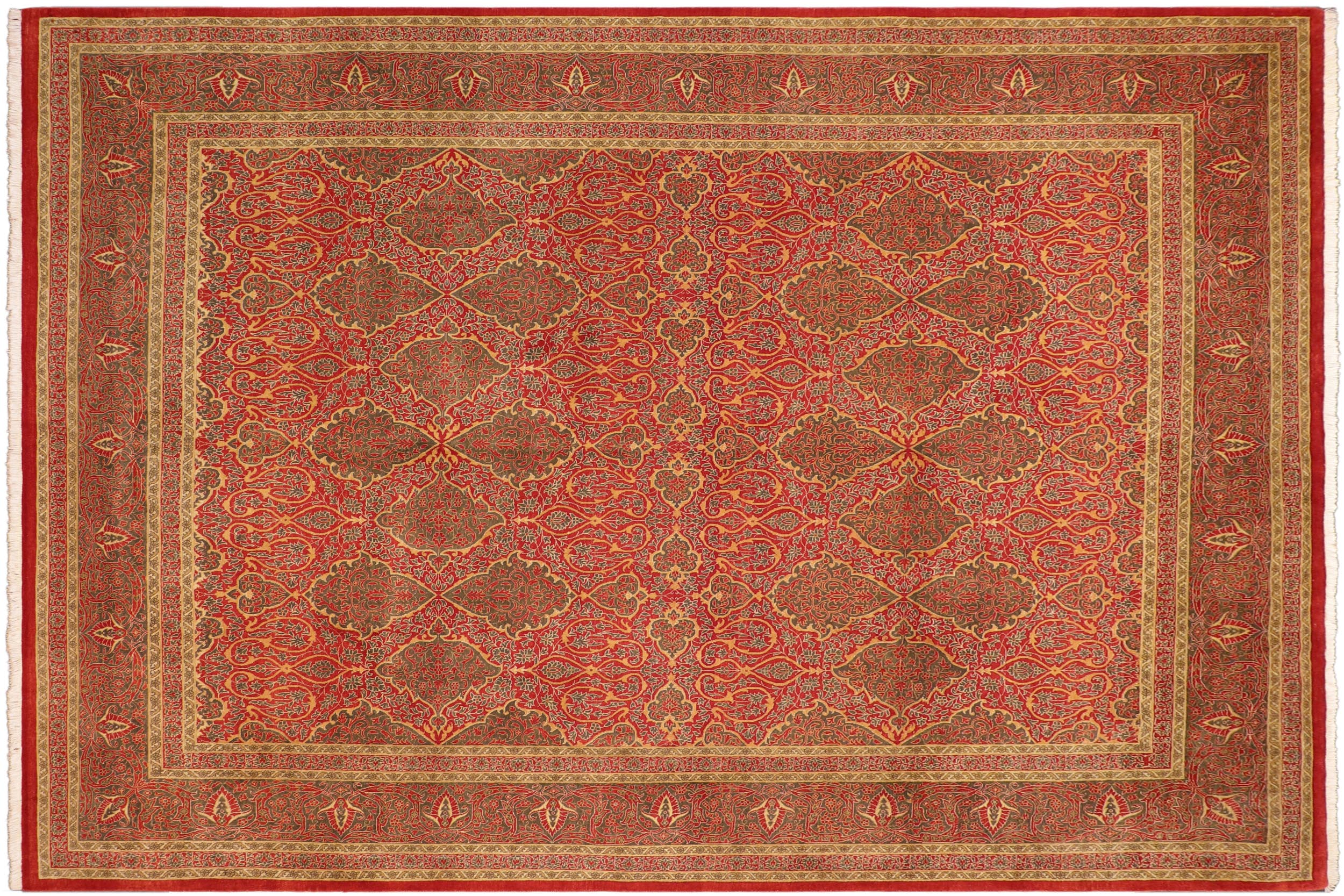 handmade Transitional Veg Dye Rust Green Hand Knotted RECTANGLE 100% WOOL area rug 8 x 10