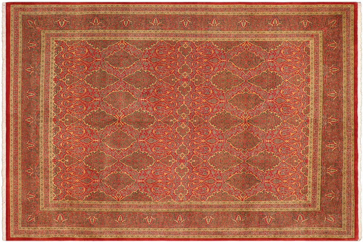 handmade Transitional Veg Dye Rust Green Hand Knotted RECTANGLE 100% WOOL area rug 8 x 10