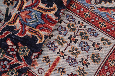 handmade Geometric Kafkaz Red Blue Hand Knotted RECTANGLE 100% WOOL area rug 8' x 9'
