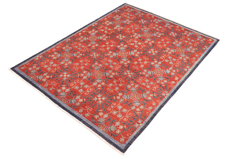 handmade Modern Kafkaz Rust Blue Hand Knotted RECTANGLE 100% WOOL area rug 8' x 10'