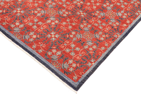 handmade Modern Kafkaz Rust Blue Hand Knotted RECTANGLE 100% WOOL area rug 8' x 10'