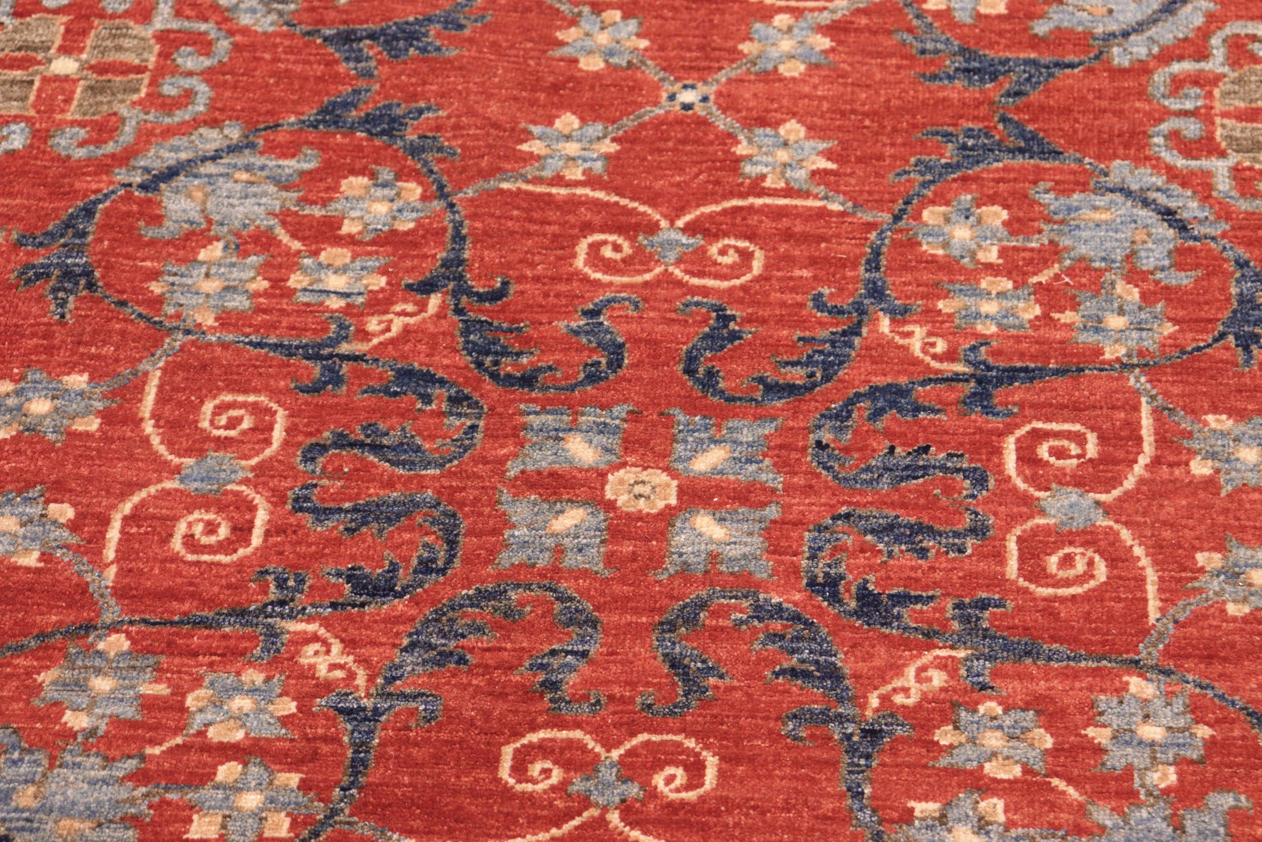 handmade Modern Kafkaz Rust Blue Hand Knotted RECTANGLE 100% WOOL area rug 8' x 10'