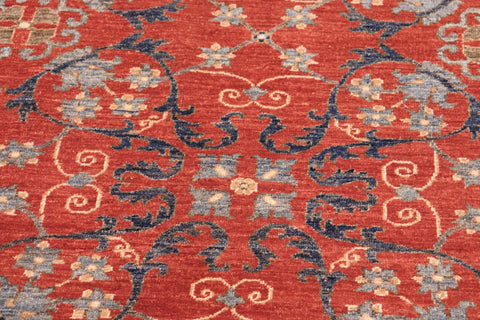 handmade Modern Kafkaz Rust Blue Hand Knotted RECTANGLE 100% WOOL area rug 8' x 10'