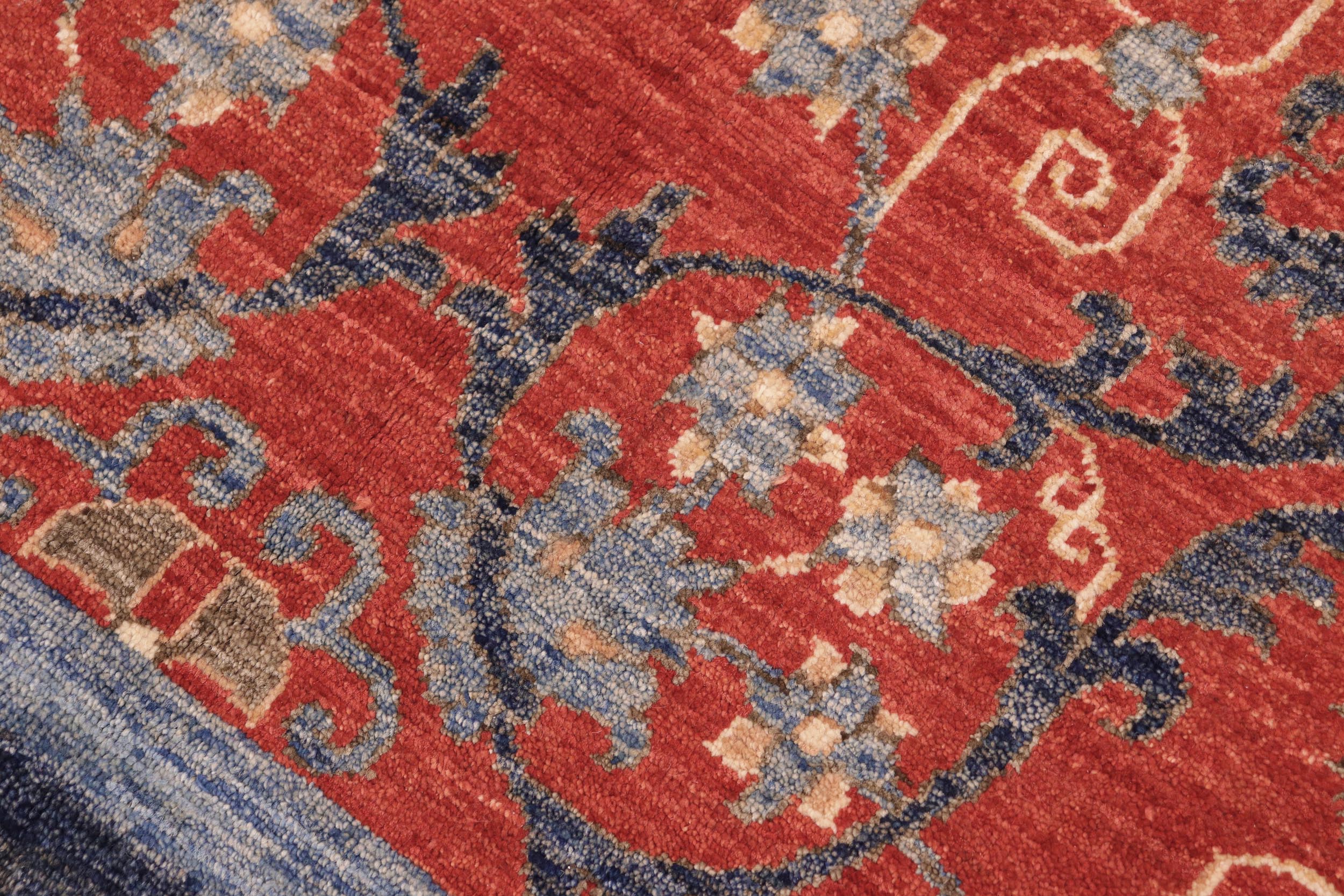handmade Modern Kafkaz Rust Blue Hand Knotted RECTANGLE 100% WOOL area rug 8' x 10'